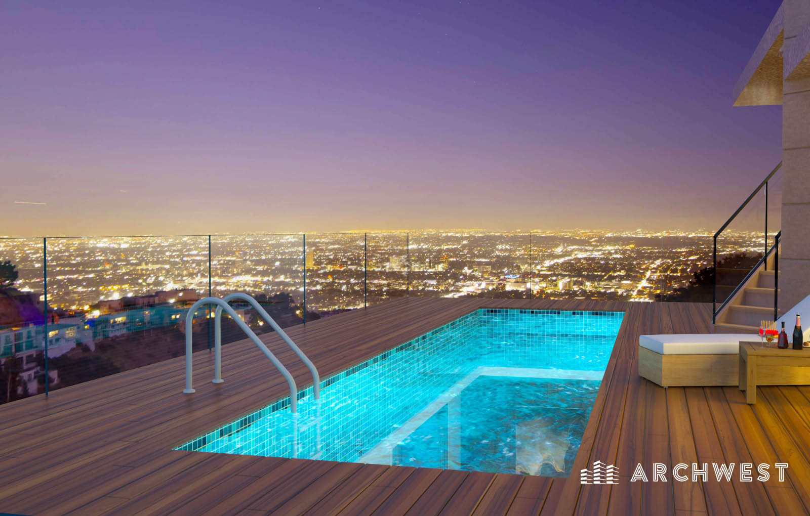 9. 3D Render of Dusk Setting Pool in a Highrise, California, USA